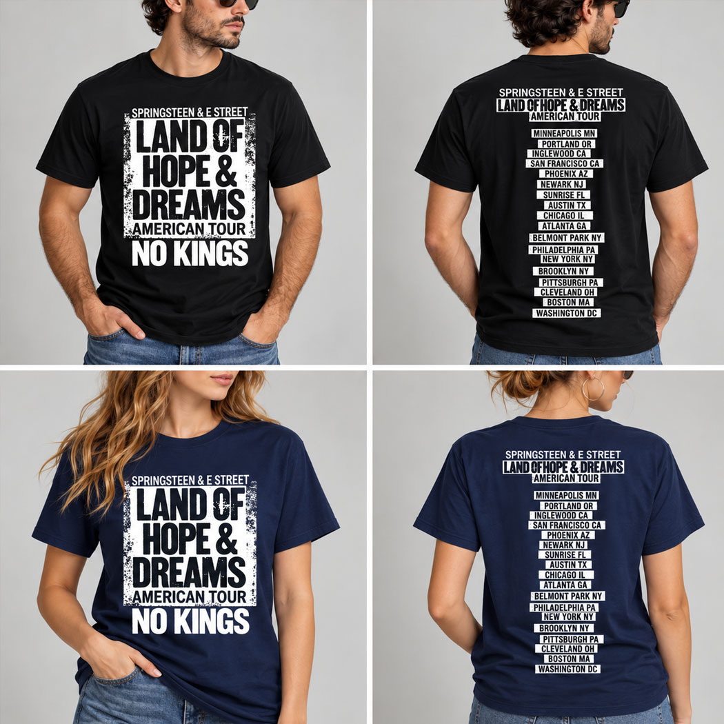 Bruce Springsteen And E Street Land Of Hope And Dreams American Tour 2026 No Kings Black T-Shirt